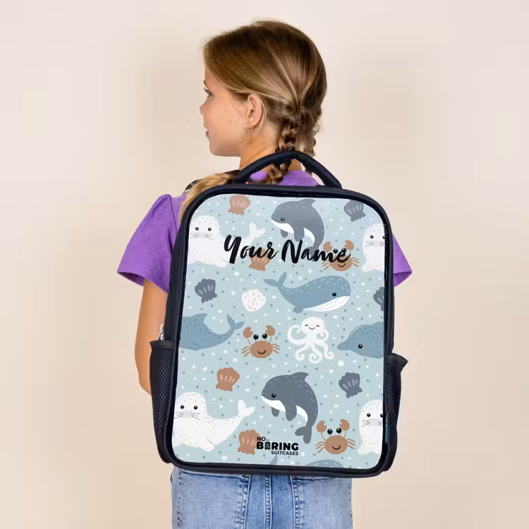 Kids backpack - Black - Sea animals pattern colorful — 4
