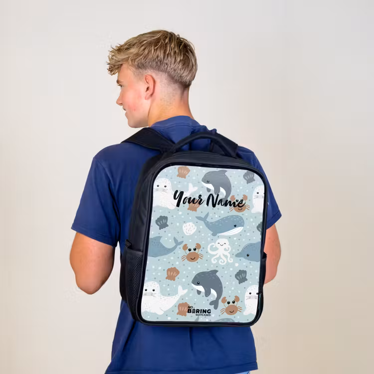 Kids backpack - Black - Sea animals pattern colorful — 5