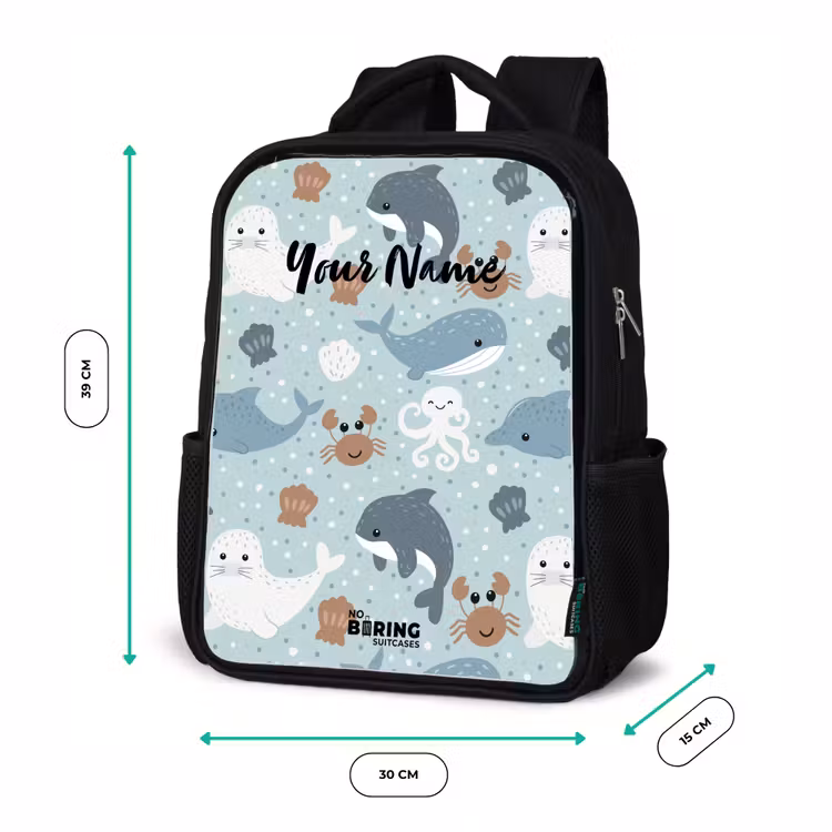 Kids backpack - Black - Sea animals pattern colorful — 8