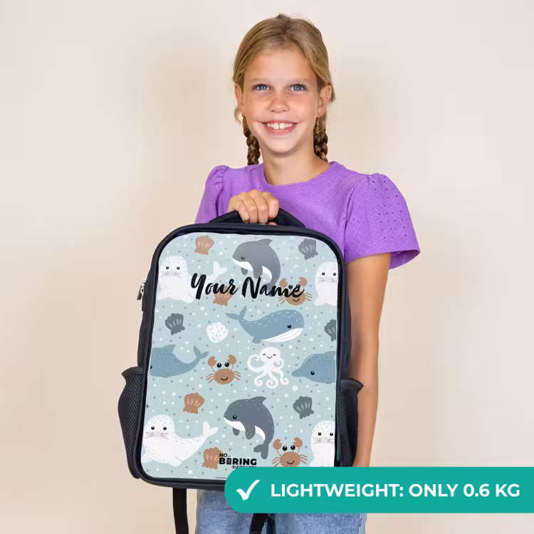 Kids backpack - Black - Sea animals pattern colorful — 9