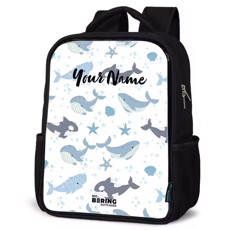 Kids backpack - Black - Whale pattern with shells blue — 6
