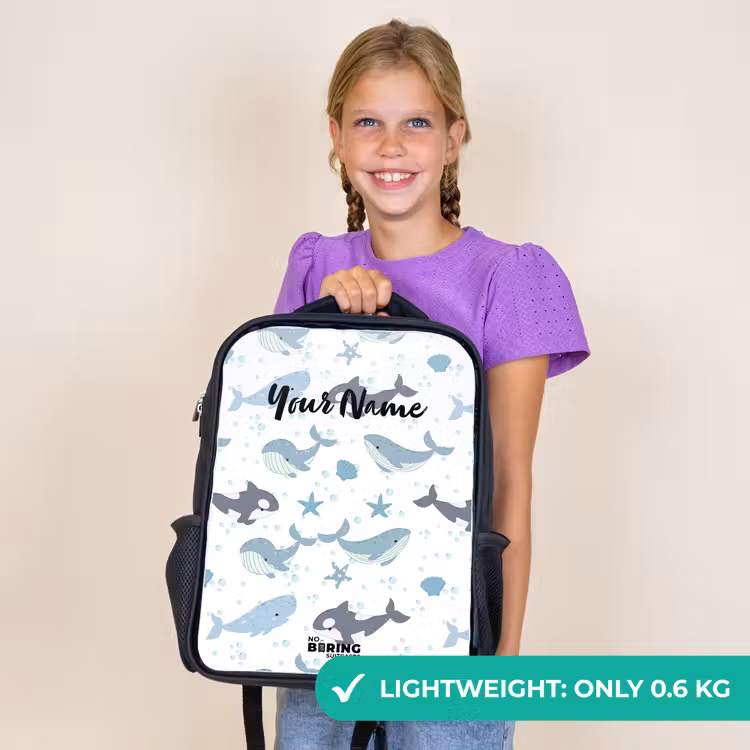 Kids backpack - Black - Whale pattern with shells blue — 9