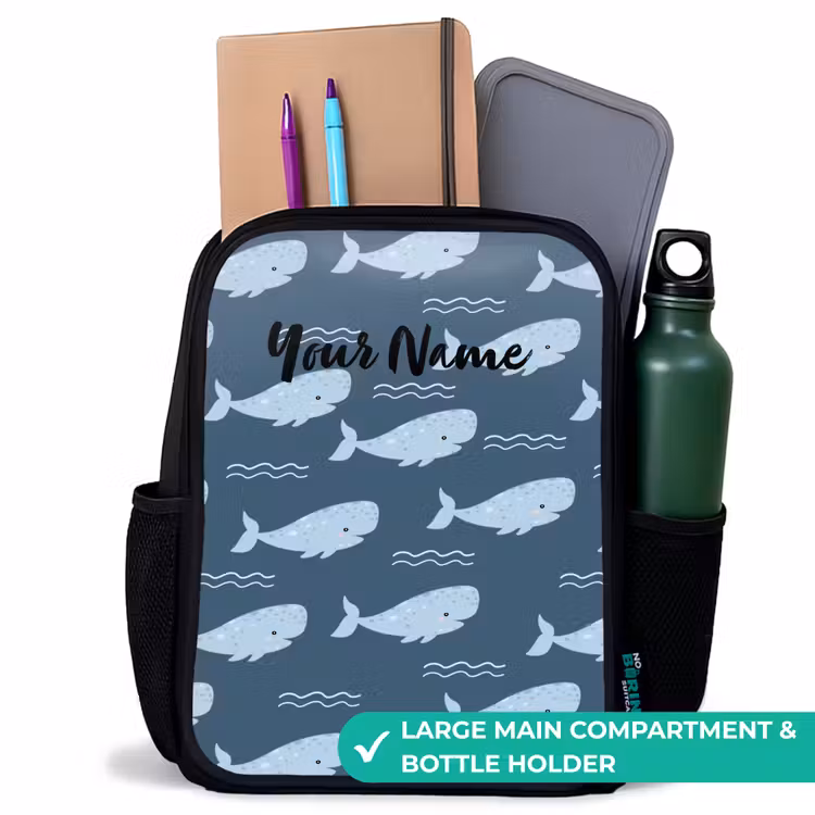 Kids backpack - Black - Whale with waves pattern blue — 10