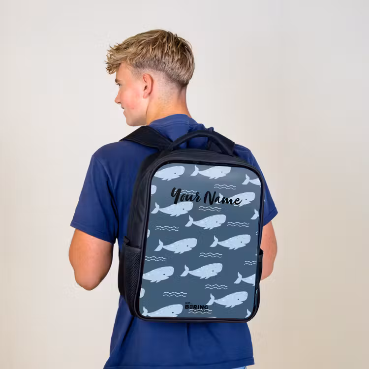 Kids backpack - Black - Whale with waves pattern blue — 5