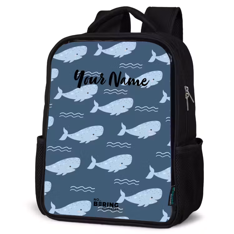 Kids backpack - Black - Whale with waves pattern blue — 6