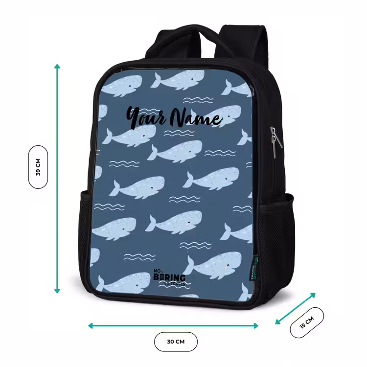 Kids backpack - Black - Whale with waves pattern blue — 8