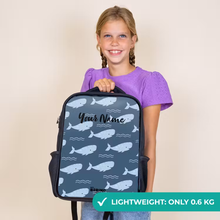 Kids backpack - Black - Whale with waves pattern blue — 9