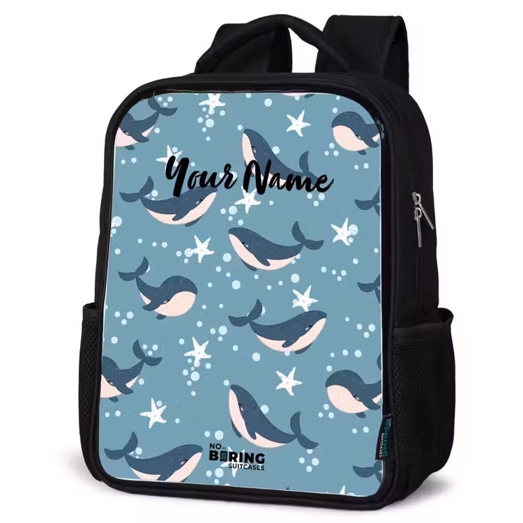 Kids backpack - Black - Whales with starfish pattern blue — 6