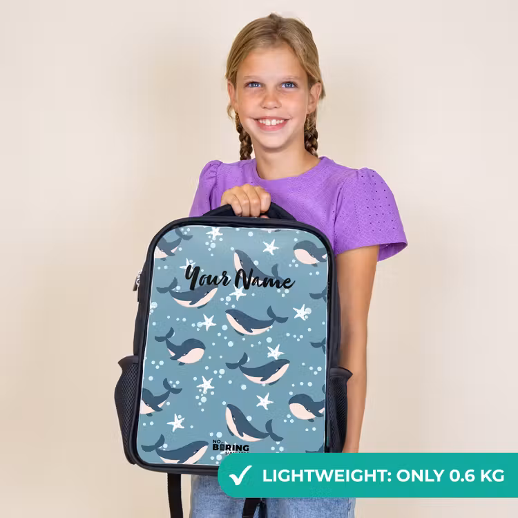 Kids backpack - Black - Whales with starfish pattern blue — 9