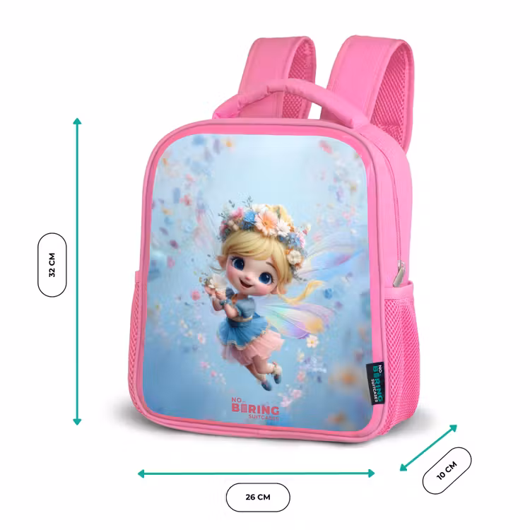 Kids backpack with name - Pink - Butterfly Fairy in Flower Air — 3