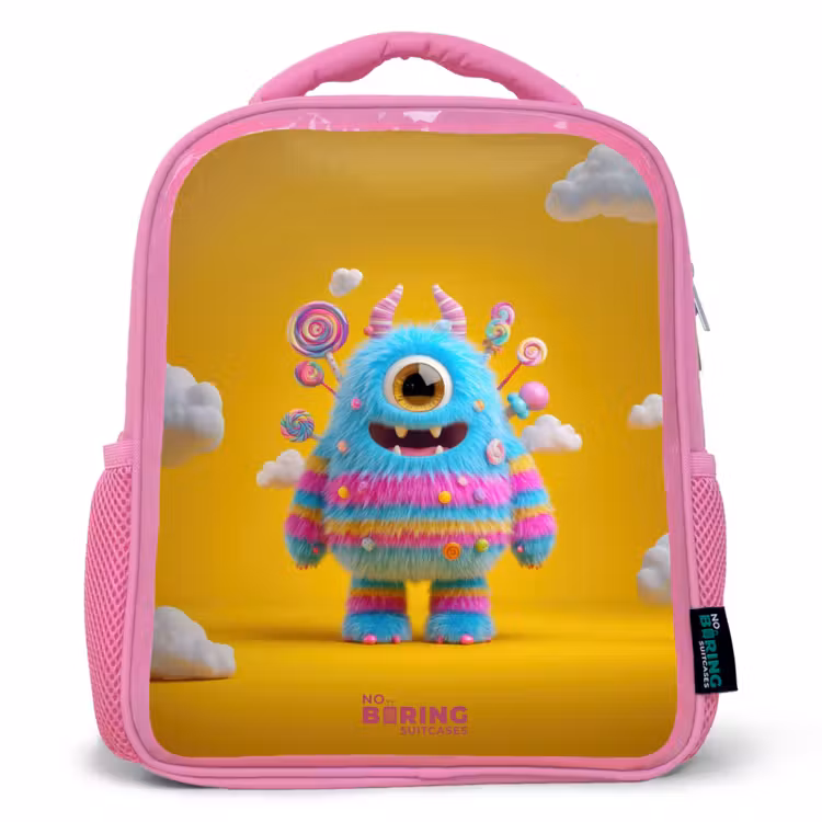 Kids backpack with name - Pink - Candy - Monster - Rainbow — 1