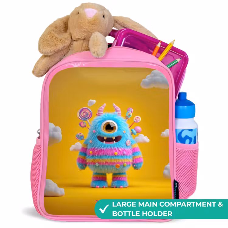 Kids backpack with name - Pink - Candy - Monster - Rainbow — 2