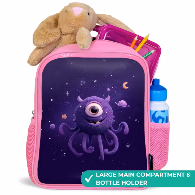 Kids backpack with name - Pink - Cosmic tentacle monster — 2
