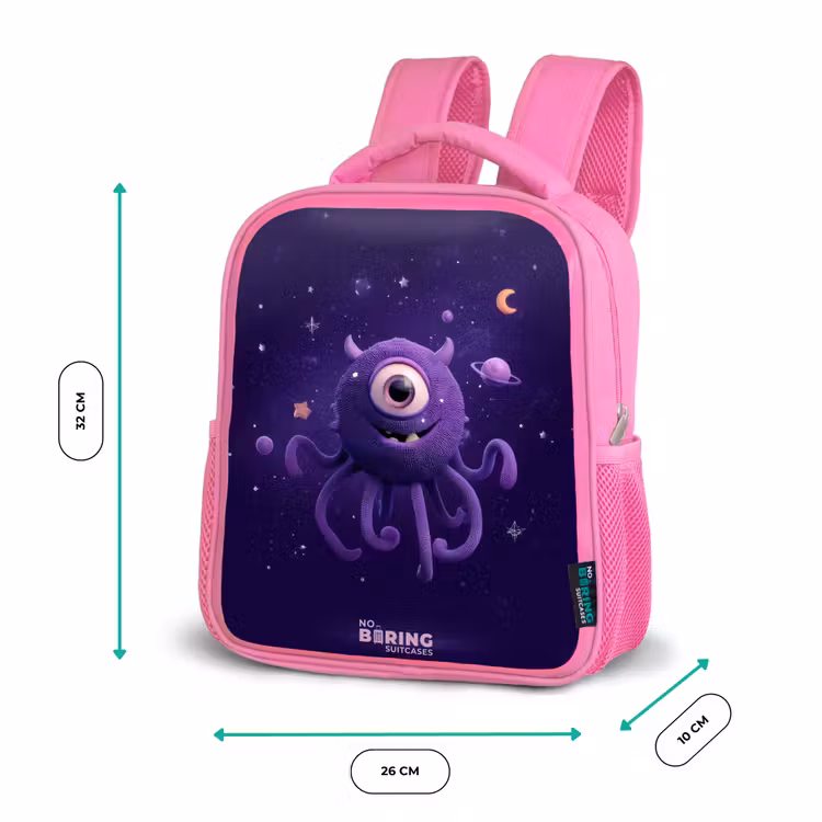 Kids backpack with name - Pink - Cosmic tentacle monster — 3