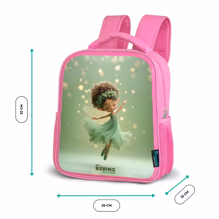 Kids backpack with name - Pink - Dancing fairy in green light — 3