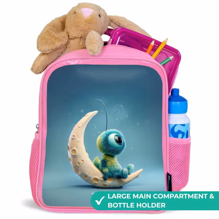 Kids backpack with name - Pink - Dreamy Creature on the Moon — 2