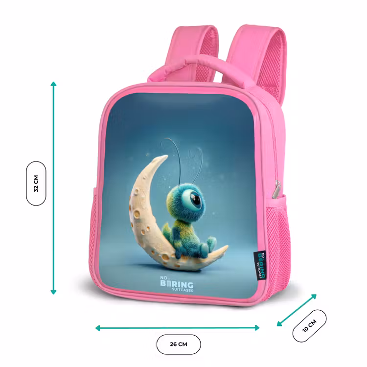 Kids backpack with name - Pink - Dreamy Creature on the Moon — 3