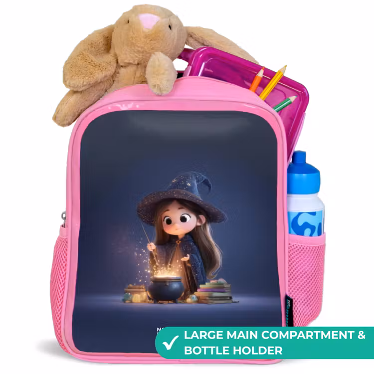 Kids backpack with name - Pink - Enchanted girl with cauldron — 2