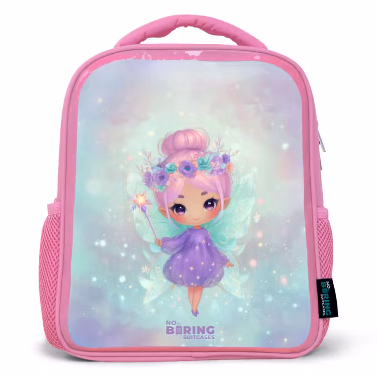 Kids backpack with name - Pink - Flower fairy in pastel shine — 1