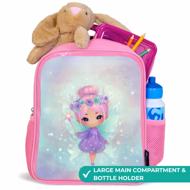 Kids backpack with name - Pink - Flower fairy in pastel shine — 2