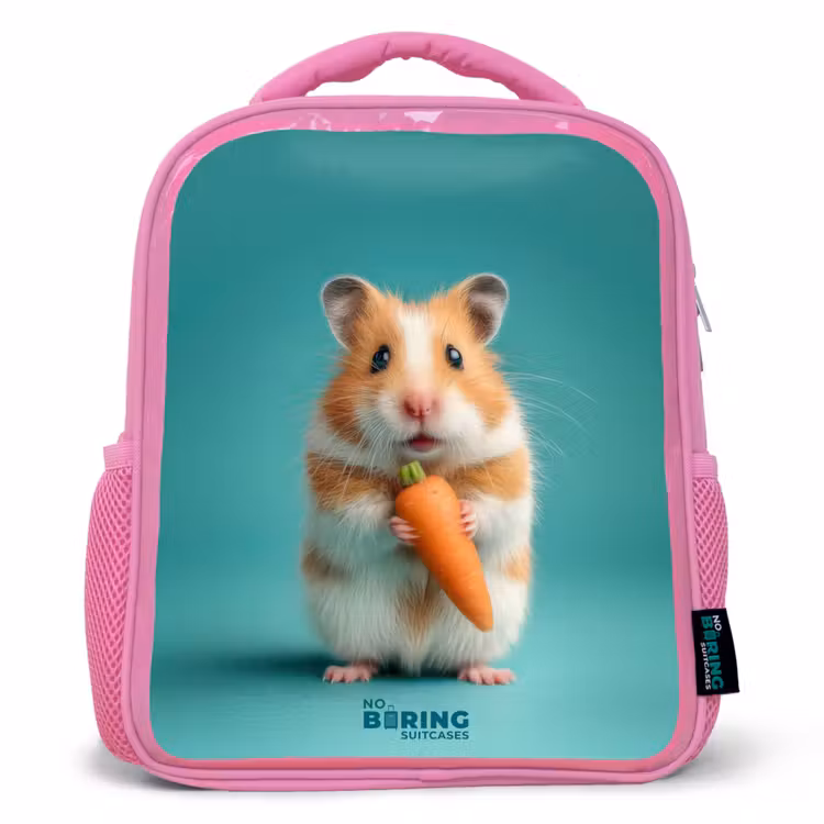 Kids backpack with name - Pink - Hamster - Carrot - Animal — 1