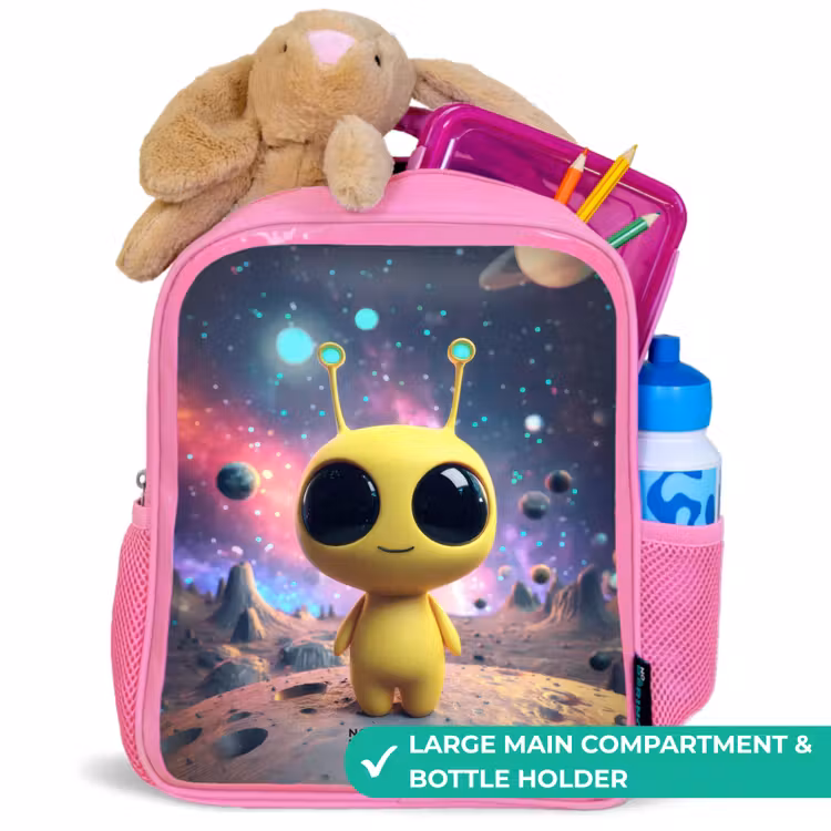 Kids backpack with name - Pink - Merry alien creature — 2