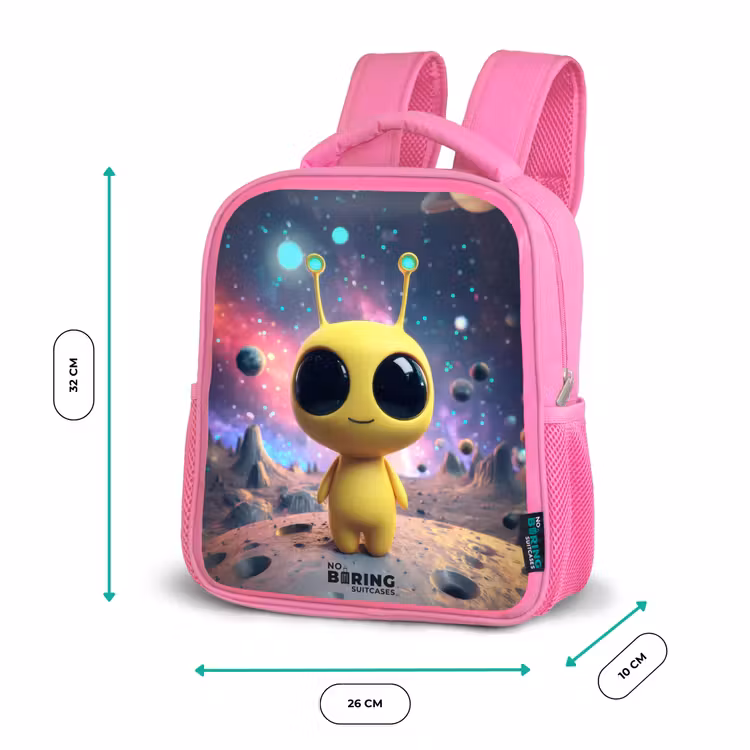 Kids backpack with name - Pink - Merry alien creature — 3