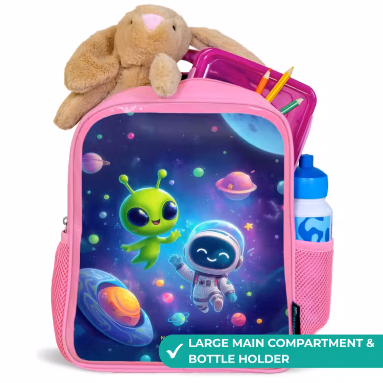 Kids backpack with name - Pink - Merry Meeting in Space — 2