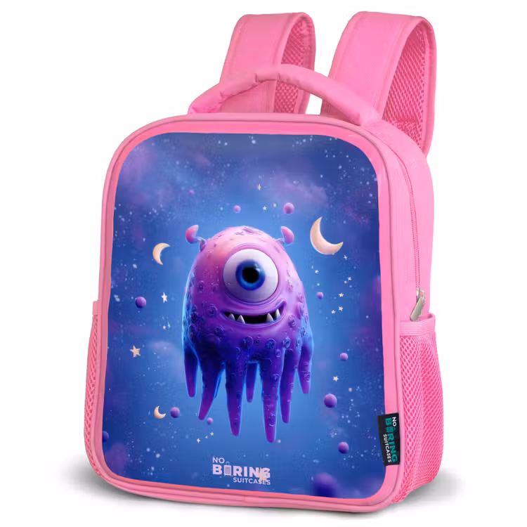 Kids backpack with name - Pink - Merry purple eye in space — 4