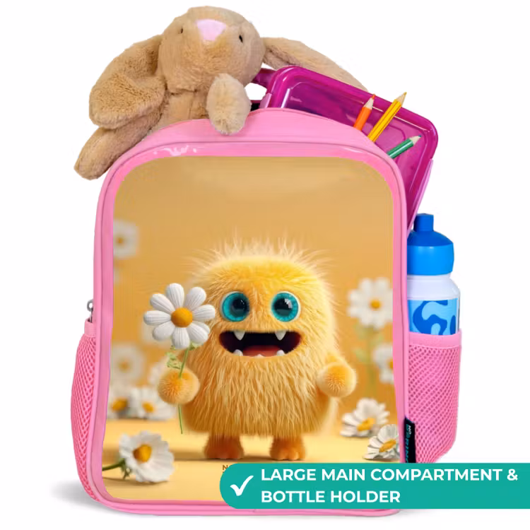 Kids backpack with name - Pink - Monster - Creature - Flower - Yellow — 2