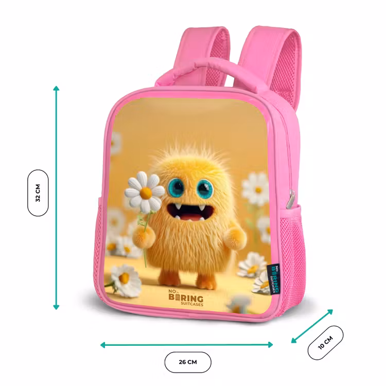 Kids backpack with name - Pink - Monster - Creature - Flower - Yellow — 3