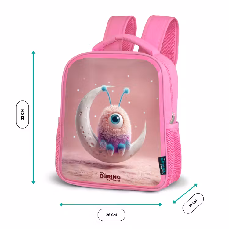 Kids backpack with name - Pink - Moon rocker with Fluffy Weasel — 3