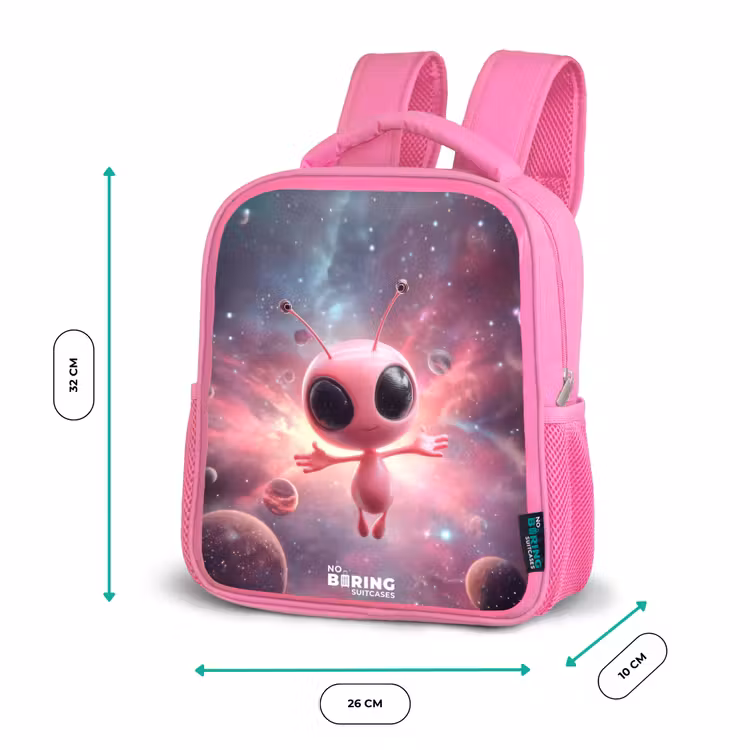 Kids backpack with name - Pink - Pink Alien in Star Nebula — 3