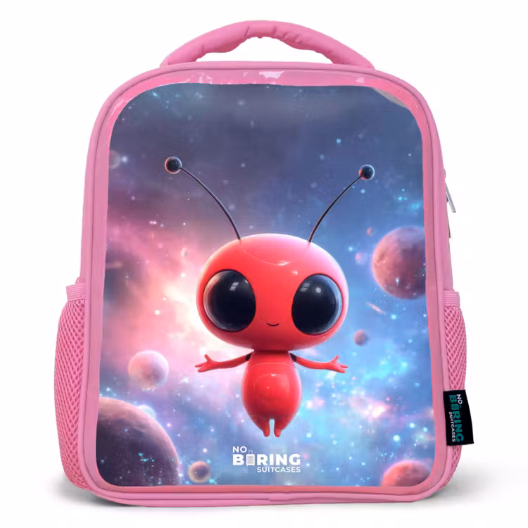 Kids backpack with name - Pink - Red Space Being in Cosmic Dance — 1