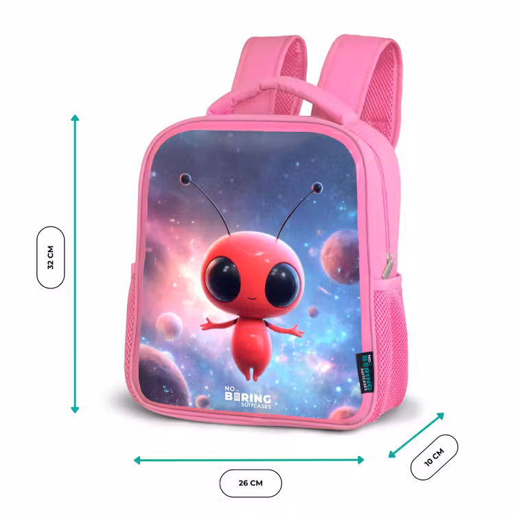 Kids backpack with name - Pink - Red Space Being in Cosmic Dance — 3