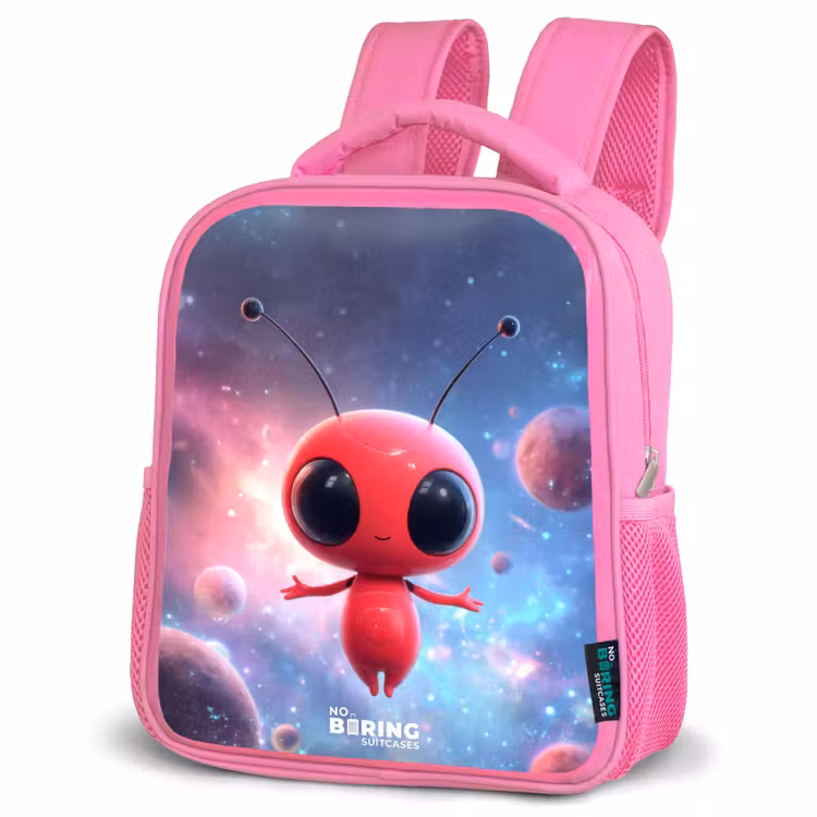 Kids backpack with name - Pink - Red Space Being in Cosmic Dance — 4