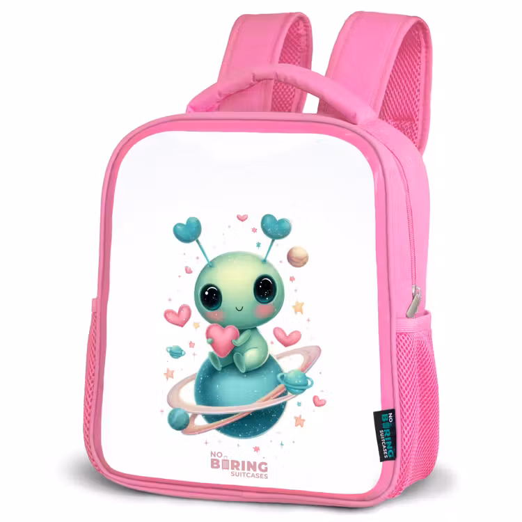Kids backpack with name - Pink - Sweet alien creature with heart — 4