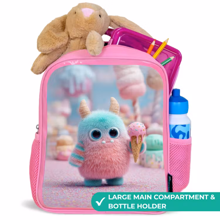 Kids backpack with name - Pink - Sweet Monster Candy Adventure — 2