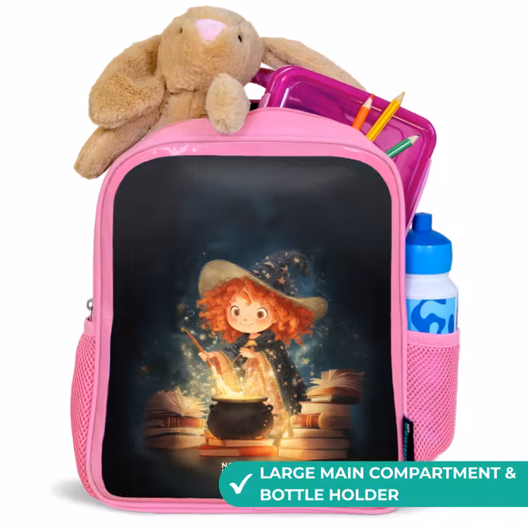 Kids backpack with name - Pink - Witch with Sparkling Magic Potion — 2