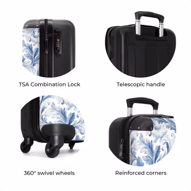 Suitcase - Baroque leaves pattern blue — 8
