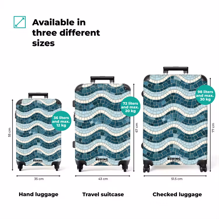 Suitcase - Blue - White - Mosaic - Wavy — 3