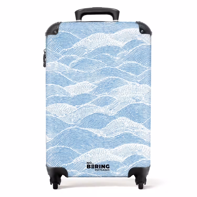 Suitcase - Blue - White - Waves - Sketched — 1