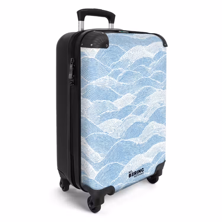 Suitcase - Blue - White - Waves - Sketched — 2