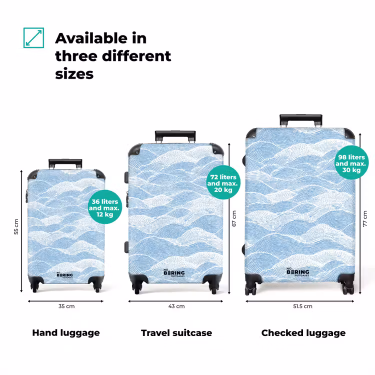 Suitcase - Blue - White - Waves - Sketched — 3