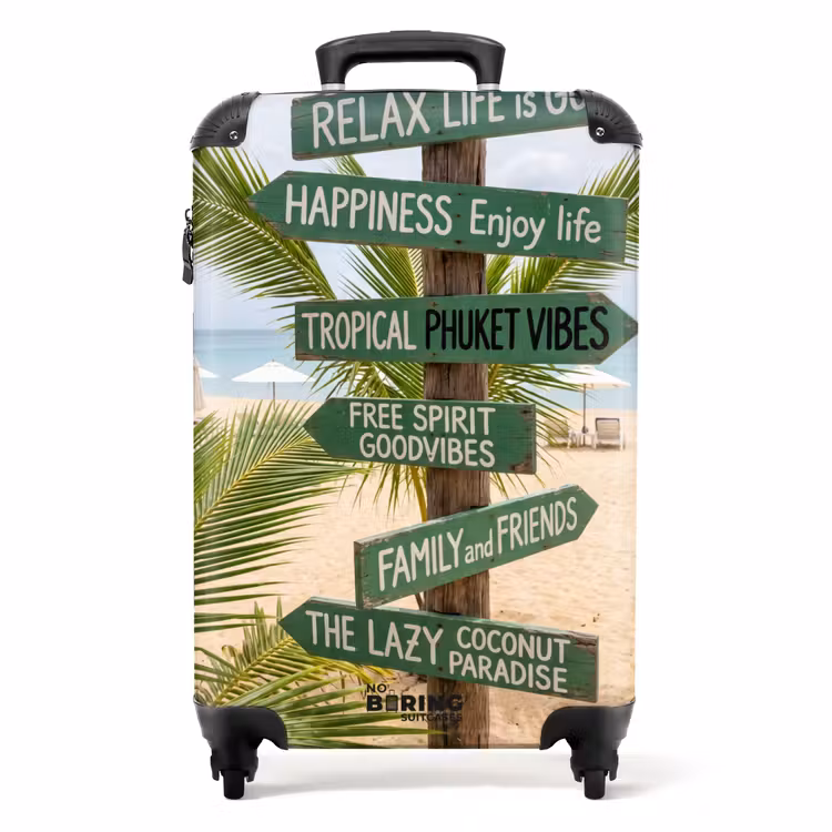 Suitcase - Beach - Signpost - Palm Trees - Tropical - Green — 1