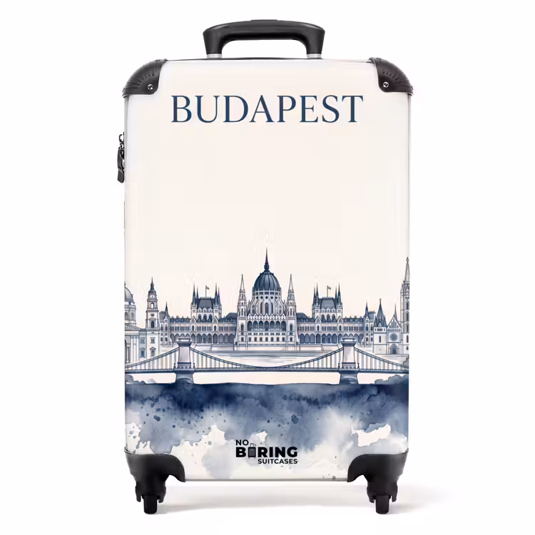 Suitcase - Budapest - Skyline - Architecture - Watercolor - Blue — 1