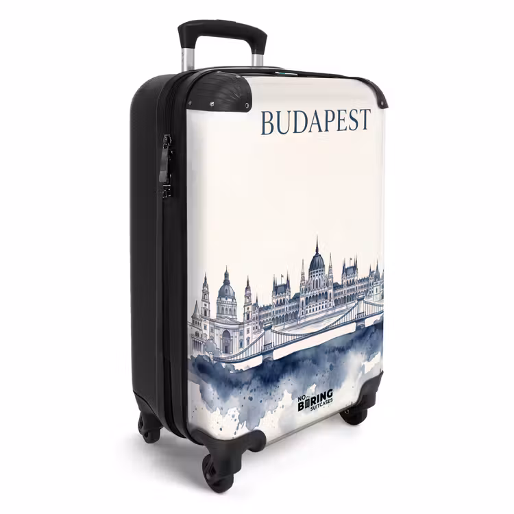Suitcase - Budapest - Skyline - Architecture - Watercolor - Blue — 2