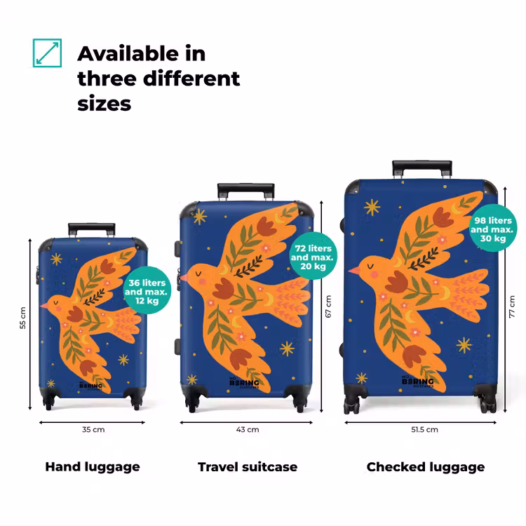 Suitcase - Bird - Flowers - Decorative - Orange - Blue — 1