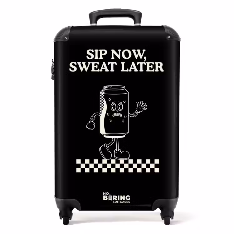 Suitcase - Black - White - Can - Checkerboard Pattern — 1