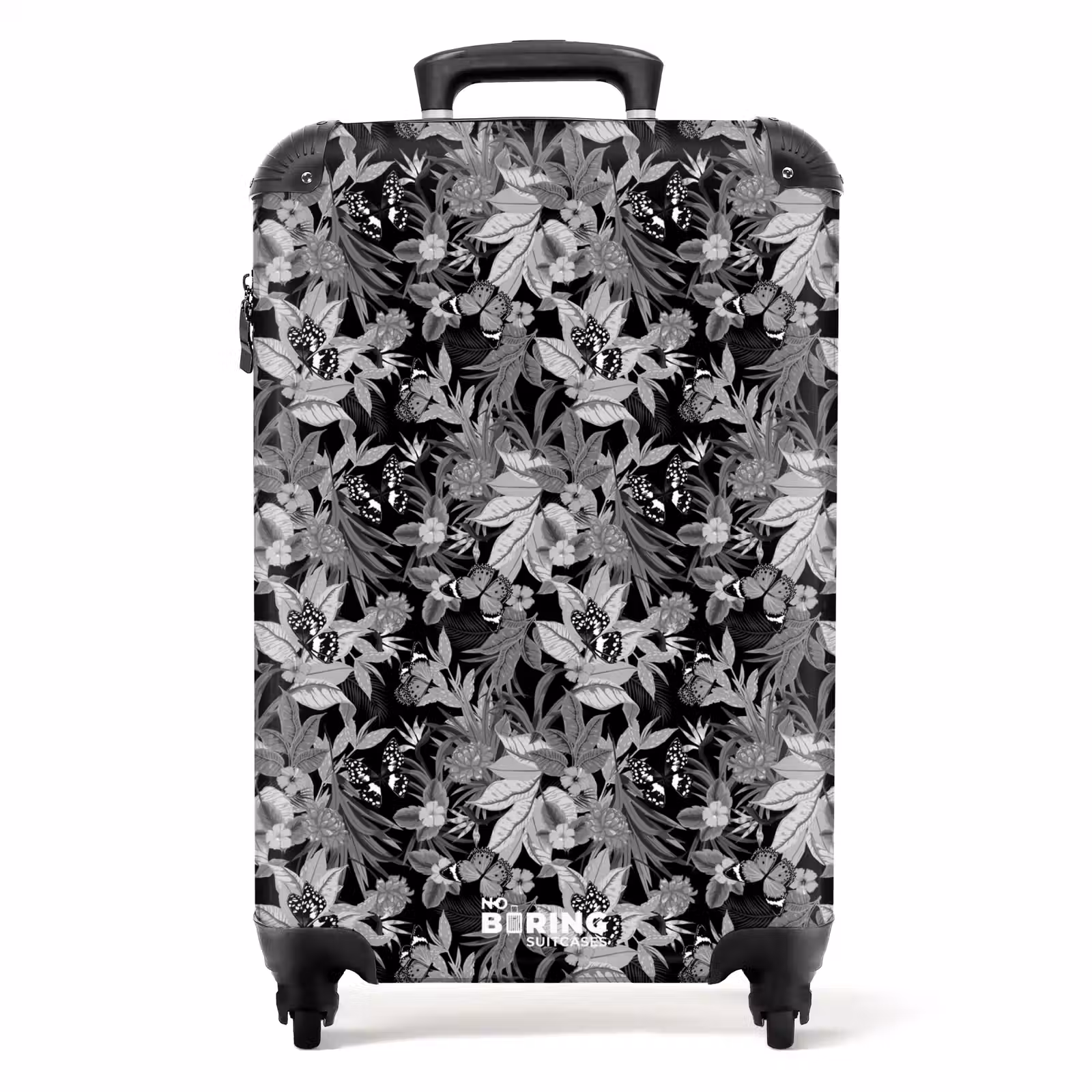 Suitcase - Tropical butterfly pattern black and white — 1